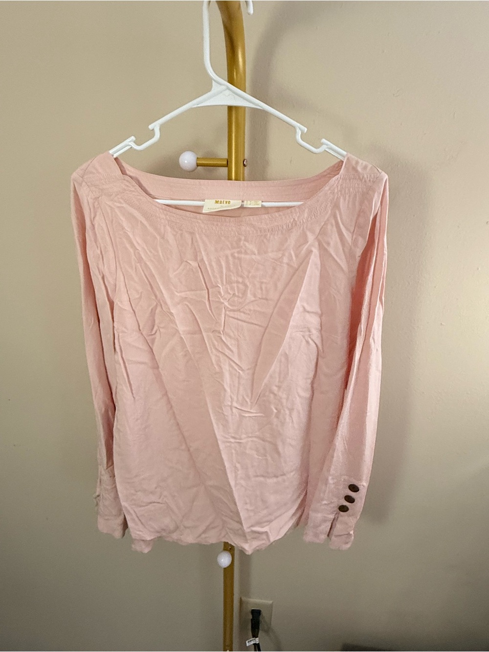 Maeve by Anthropologie Light Pink Long-Sleeve Boatneck Top READ NOTES Size M